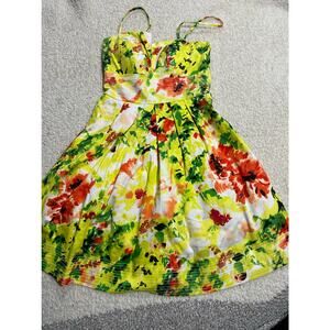 Xoxo Fit n Flare Dress Womens Sz 3/4 Summer Floral Tulle Spaghetti Straps Yellow